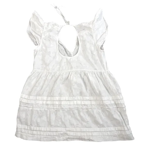 Maeve Anthropologie Womens M White Floral Jacquard Open Back Tie Peplum Blouse - Image 5