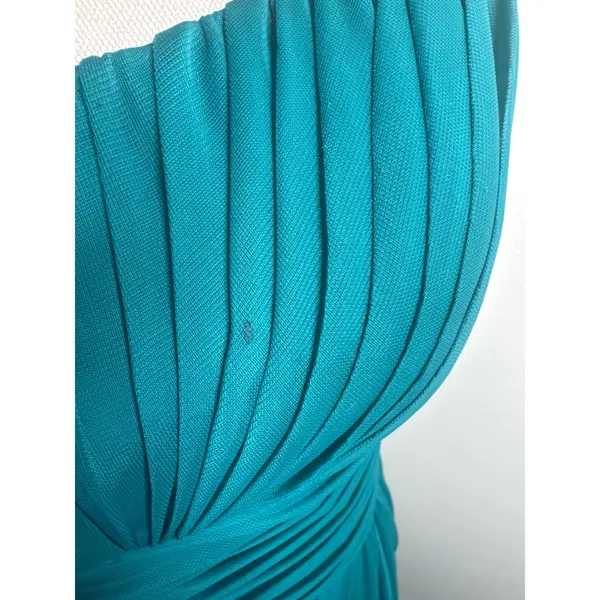 2010s Adrianna Papell Ruched Teal Gown With Beaded Halter- Size 10 Project Piece - Image 2