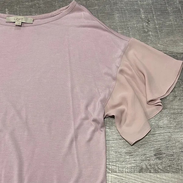 LOFT Chiffon Flutter Short Sleeve Blouse Womens M Knit Blush Pink Rayon Tee Top - Image 2