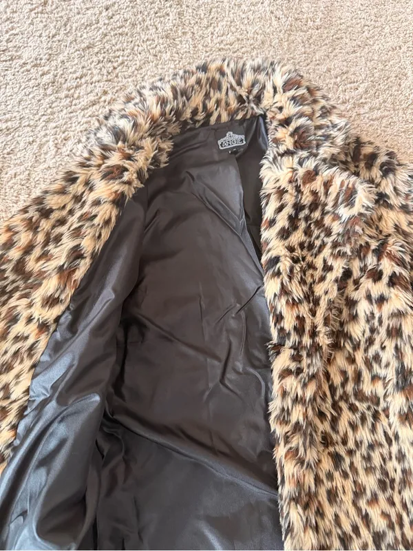 Angie Leopard Print Faux Fur Teddy Jacket - Black, Tan, Brown - Image 2