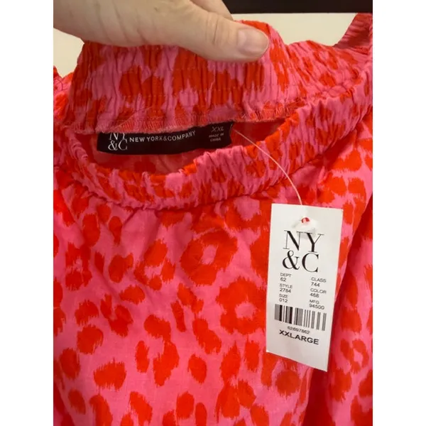 New York & Company Pink/Red Cheetah Print Off‑Shoulder Dress SzXXL NWT - Image 4