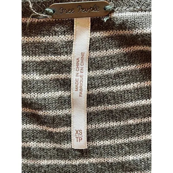 Free People Olive Green Stripe Crochet Sides Linen Blend Long Sleeve Top Size XS - Image 9