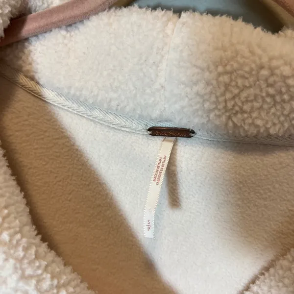 Free People Women's Sherpa Fleece Quarter Zip Pullover Cream White Cropped Small - Image 3