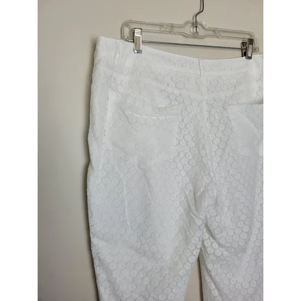 Elaine Kim White Eyelet Lace Trouser Pants English Countryside Equestrian Large - Image 9