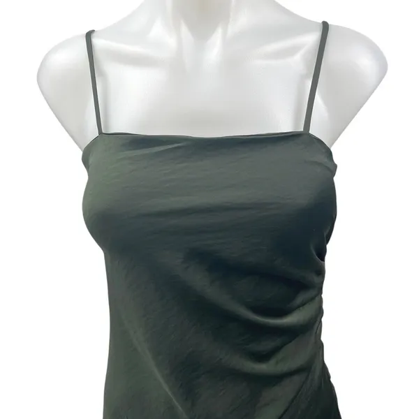 Zara Women's Green Silky Satin Sleeveless Cami Camisole Midi Tank Slip Dress XS - Image 3