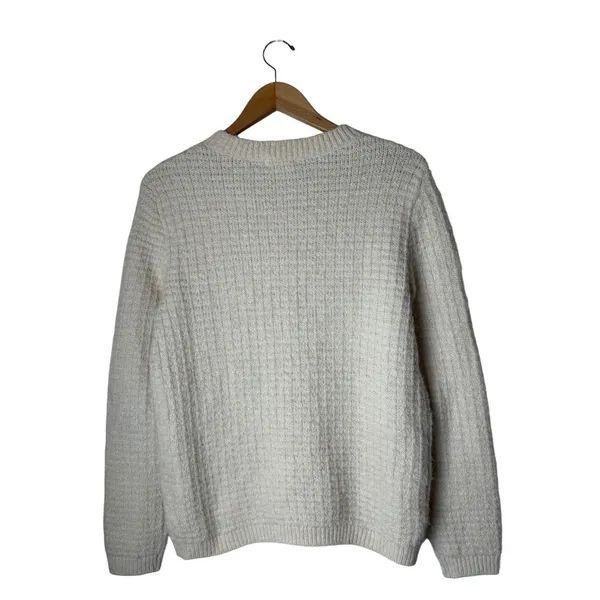 H&M Structured Knit Cardigan Women Medium Ivory Gold Button Maternity Sweater - Image 3