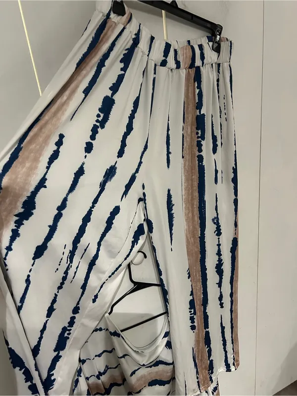 White Tie-Dye Stripe Set with Navy & Tan size 2X - Image 6