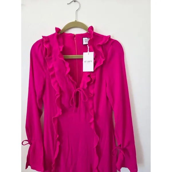NEW Runaway The Label Oxana Dress Long Sleeve Hot Pink Ruffle Coquette Small - Image 14
