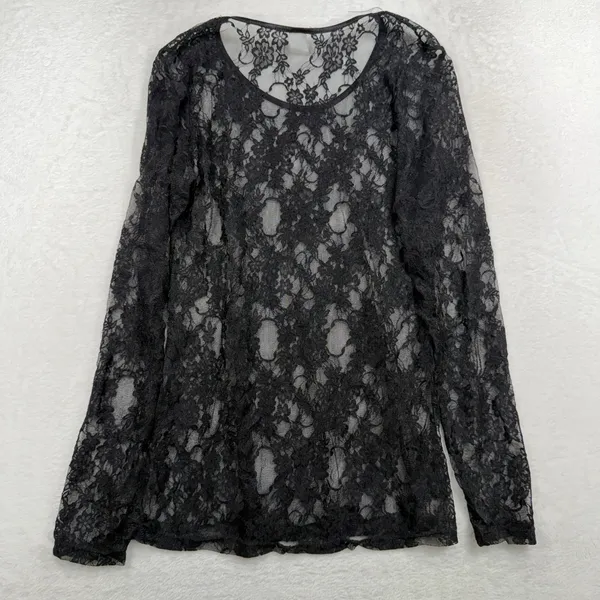 Whimsigoth Large Top Sheer Black Floral Lace Long Sleeve Scoop Neck Coquette - Image 8
