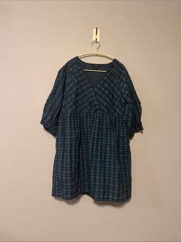 Madewell‎ Marianna Puff-Sleeve Mini Dress in Plaid Size Medium - Image 3