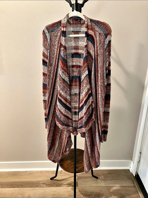 American Eagle Outfitters Striped Open Knit Cardigan waterfall in Brown & Blue 1 - Image 2