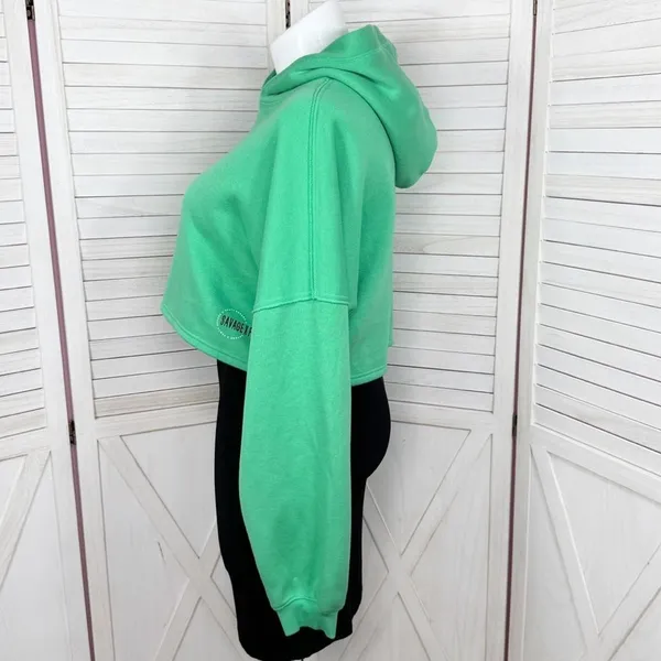 Savage X Fenty Essential Fleece‎ Scope Logo Cropped Hoodie Sweatshirt Green XL - Image 3