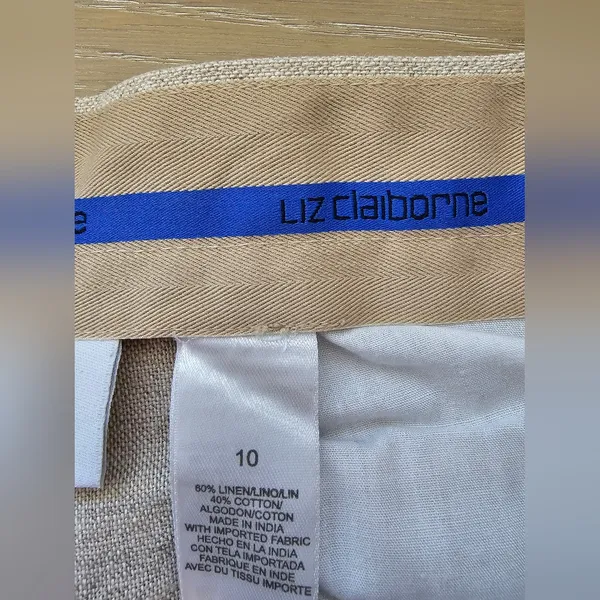Liz Claiborne Kylie Linen Cotton Blend Pleated Trousers – Beige – Size 10 - Image 4