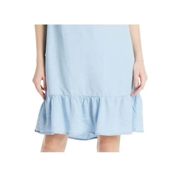 Time and Tru Womens Dress Size M Light Blue Split Neck Flounce Hem Casual Ruffle - Image 12