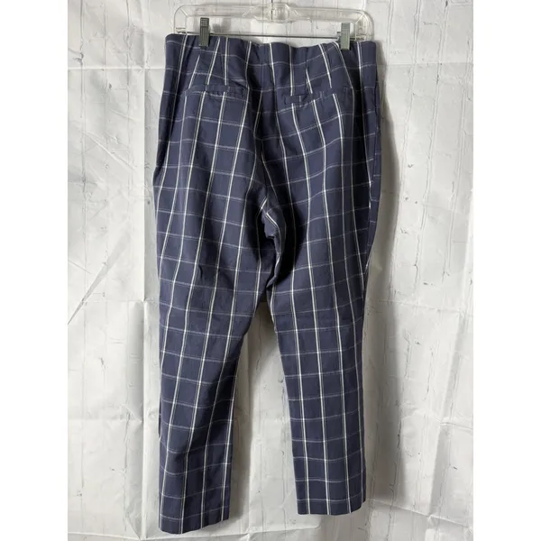 A‎ New Day Plaid Pants Sz 14 Navy Blue Windowpane Stretch Pull On Trousers Work - Image 4