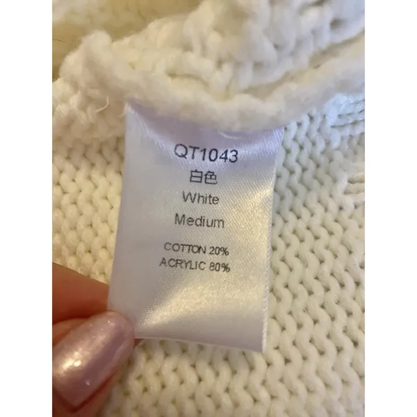 Cable-Knit Ivory‎ Mockneck Cotton Blend Fisherman Sweater Size M Neutral Minimal - Image 8
