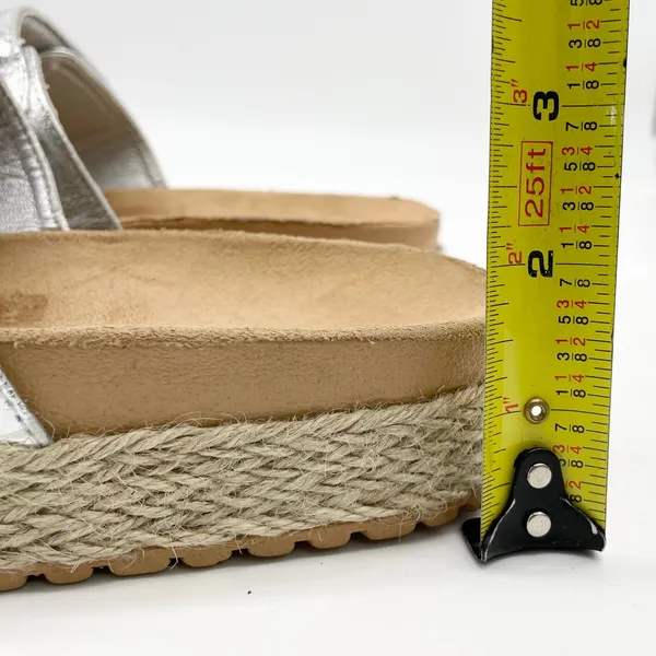 Olivia Miller Womens 8 Slide Sandal Silver Metallic Espadrille‎ Platform Summer - Image 10