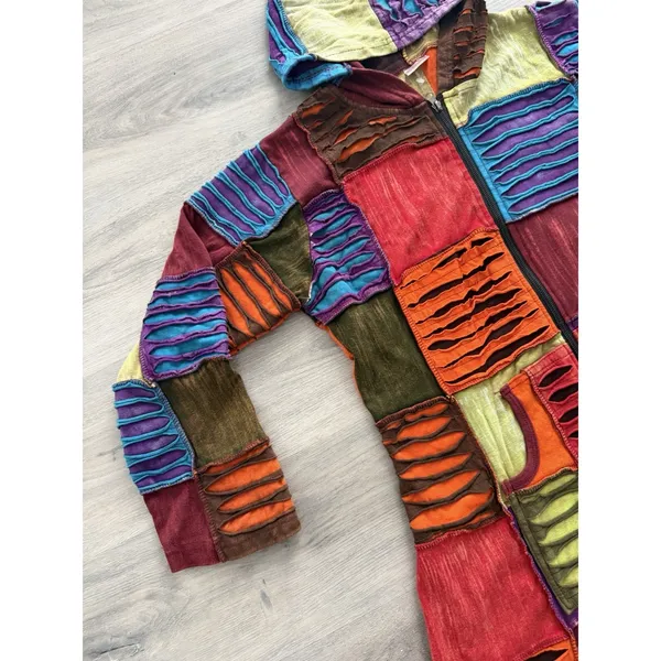 Women's Patchwork Multicolor Boho Hippie Grunge Long Sweater Distressed Sz Large - Image 3