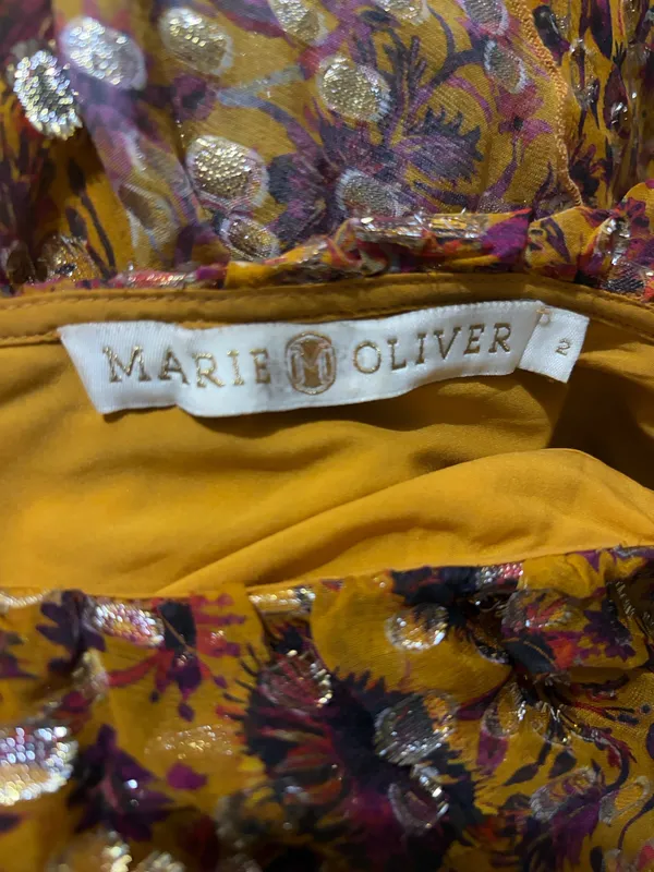 Marie Oliver Women's Yellow Jayda Silk Floral Metallic-Dot Gown Dress Sz 2 - Image 5