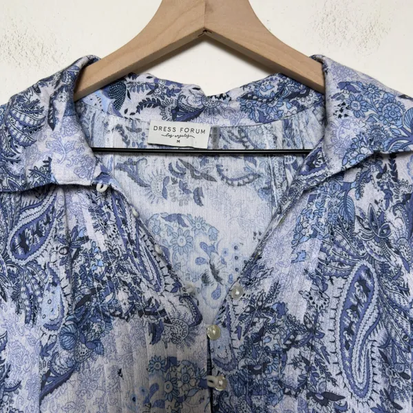 Aritzia Dress Forum Women Mini‎ Cottagecore Dress Medium Blue Paisley Western - Image 6