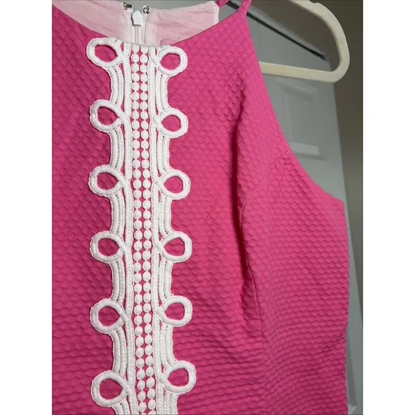 Lilly Pulitzer Top Halter Pink Seersucker Womens Size 12 Lace Annabelle Halter - Image 3