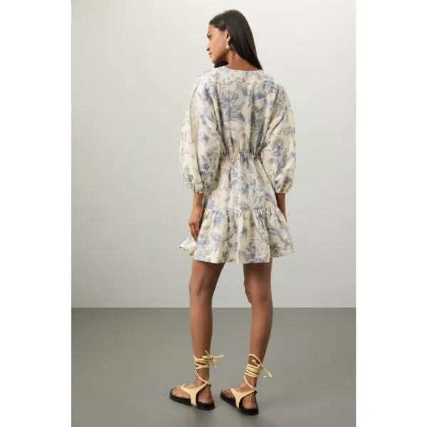 SANDRO Off White Floral Lace Up Neck Tie Mini Josella Dress Size Small - Image 2