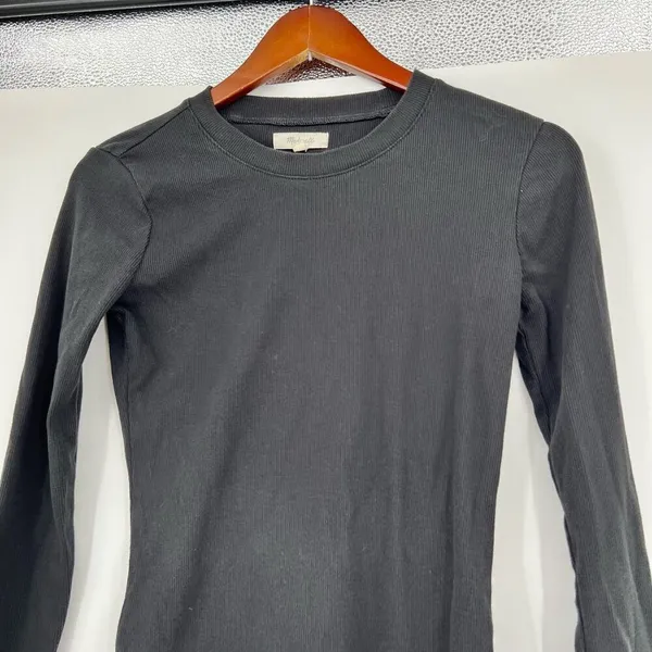 Madewell black place scoop neck plain solid black long sleeve top rib size small - Image 4