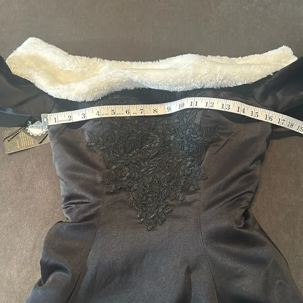 Women’s Black Off the Shoulder Christmas Holiday Winter Dress Train Size 2 NWT - Image 11