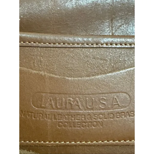 Laura USA Brown Leather Crossbody Handbag Purse Brass Turnlock Flap Bag 16x11 - Image 4