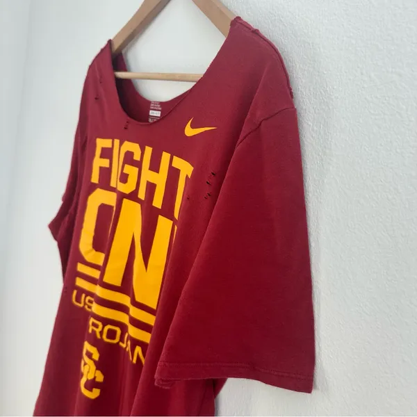 Nike USC Trojans Fight On Burgundy off the shoulder T-shirt - Image 4