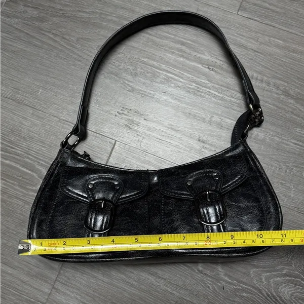 Elegant Faux Black Leather Shoulder Bag - Image 6