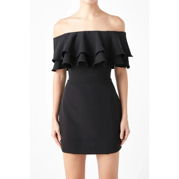 Endless Rose Ruffle Off-The-Shoulder Mini‎ Dress - Black Medium NWT - Image 6