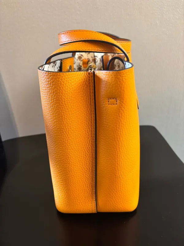 Tory Burch Bright Yellow Pebbled Leather Mini Tote with Strap - Image 5