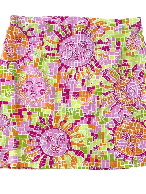VTG cotton Lilly Pulitzer Pink Orange Lime Mosaic Sun Mini Skirt summer - Image 5