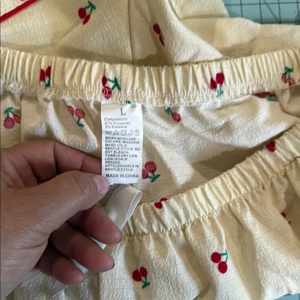 Cherry Print women’s Pajamas - Cream and Red - Image 4