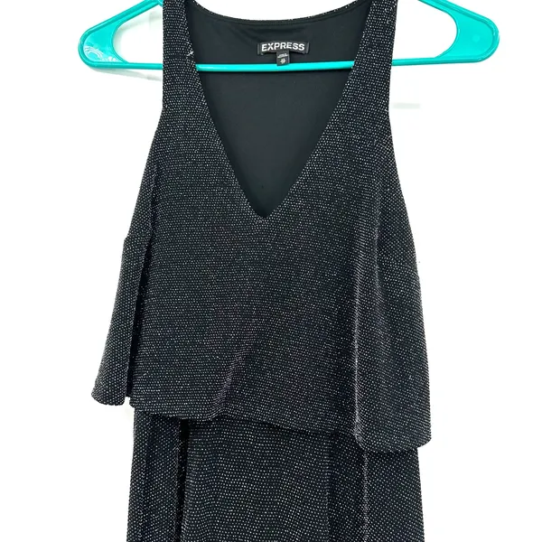 Express size XS‎ black sleeveless mini dress sparkly layered v neck lined - Image 3