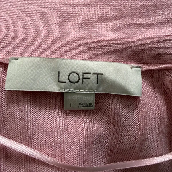 LOFT Cardigan L Pink Ribbed Open Front Duster Longline Sweater Pastel Preppy - Image 6
