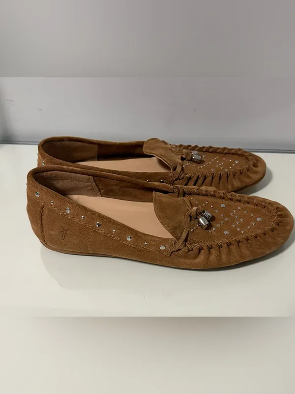 Frye Brown Suede Studded Tassel Moccasins - Image 2