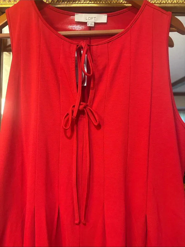 NWT Loft Red Tie Front Swing Dress - Size L - Image 2