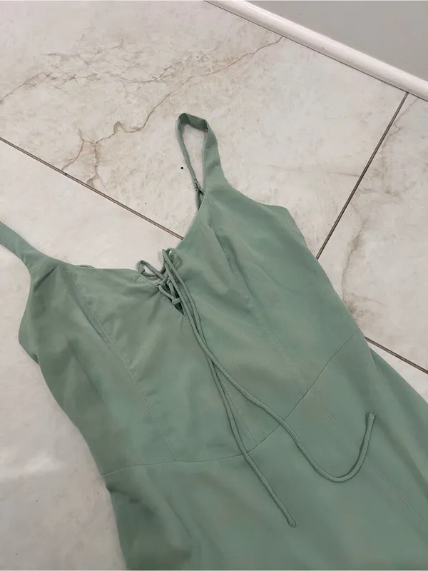 Abercrombie & Fitch Mint Green Corset Lace Up Midi Dress Size Small - Image 3