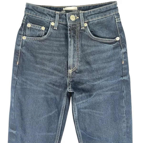 Zara Women's Blue Dark Wash High Waisted Ankle Flared Denim Jeans Size 2 - Image 3