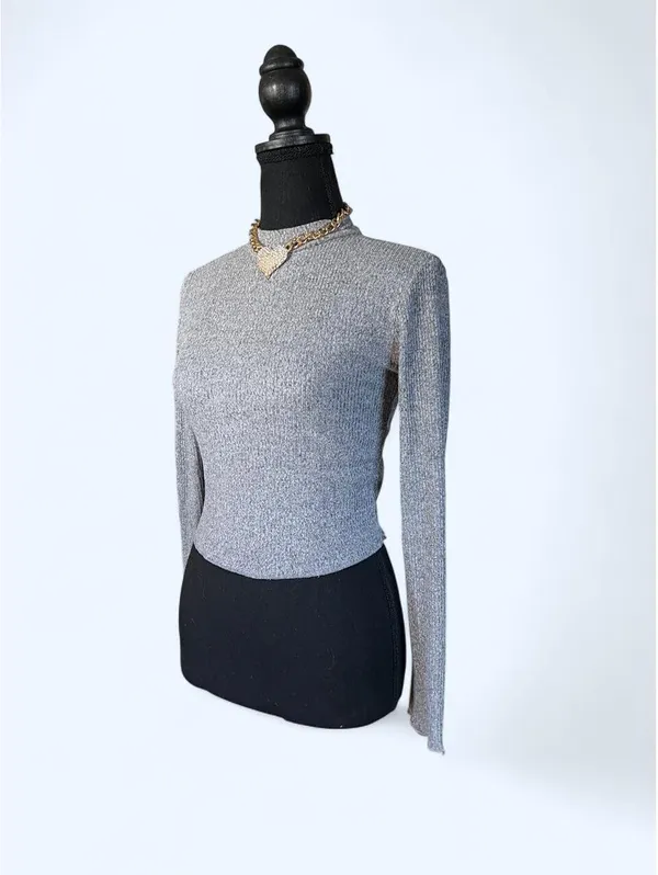 Vintage Y2K Ambiance Ribbed Mock Neck Crop Top Coastal Old Money Size Small 🤍 - Image 4
