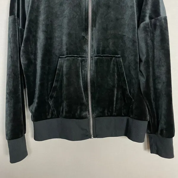 Felina Velour Zip-Up Hoodie Sweatshirt Jacket Black Pockets Women Size Medium - Image 4