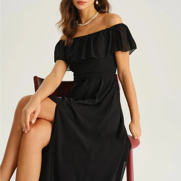 Rihoas Black Off The Shoulder A-Line Maxi Dress - Image 3