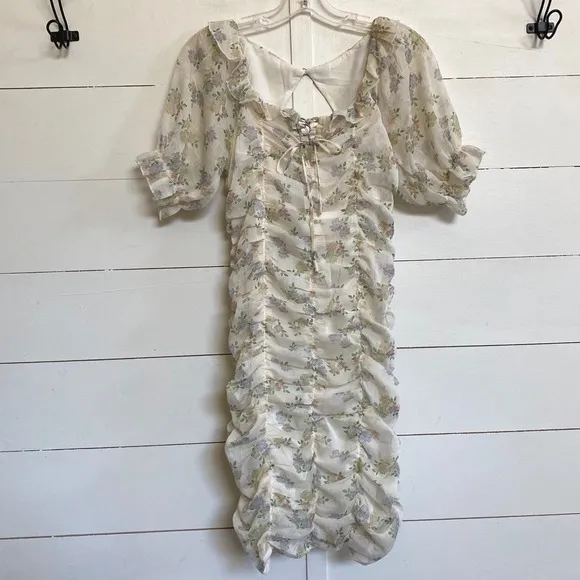 Storia Floral Mesh Ruched‎ Off Shoulder Mini Dress - M NWT - Image 13