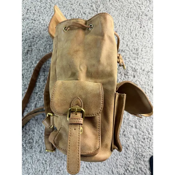 Urban Expression Tan Faux Suede Buckle Backpack Camel Distressed Boho Bag - Image 4