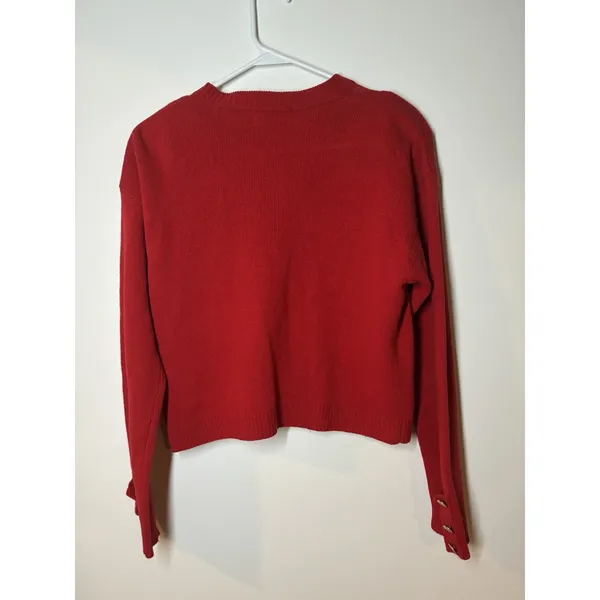 vintage Forenza red knit cardigan crew neck gold-tone buttons Lambswool Stain M - Image 6