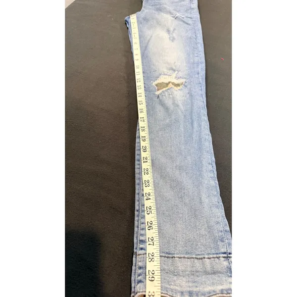 Gap 1969 Best Girlfriend Jeans 27T Light Wash Distressed Camo Trim Cuff cropped - Image 11