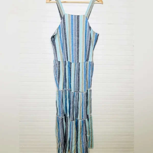 Caslon Women's Sleeveless Striped Maxi Dress Blue Size S Linen Blend - Image 3