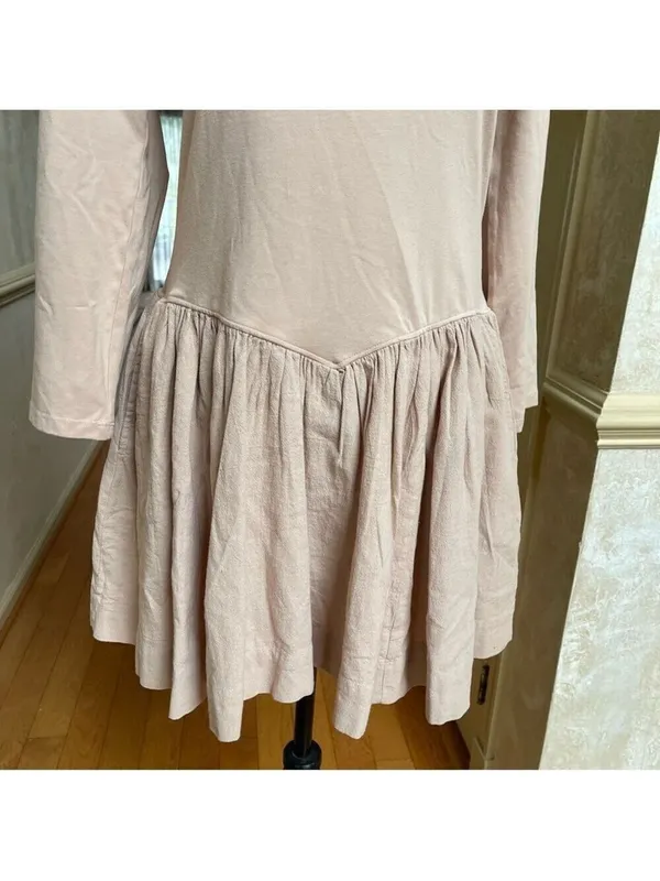 Free People Onda Dropped waist Long Sleeve Stretch Cotton Dress Square neck Sz L - Image 8